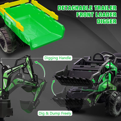 Garvee 3-in-1 Ride-On Tractor For Kid Age 3+,max 66 lbs, 24V Electric, Excavator & Bulldozer, Remote Control, LED, Music, USB/Bluetooth