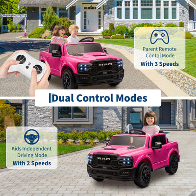 Garvee 24V Ride On Toys Licensed RAM 2500, 2 Seater Kids Ride On Truck Car, Pink, Spacious Truck Bed, LED Lights, Bluetooth, Suspension, 3 Speed