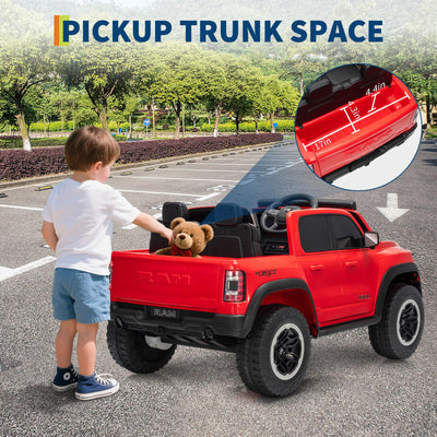 Garvee 12V Electric Ride On Truck for Kids Licensed RAM Pickup Truck Dual Motor Remote Control LED Lights Music Storage