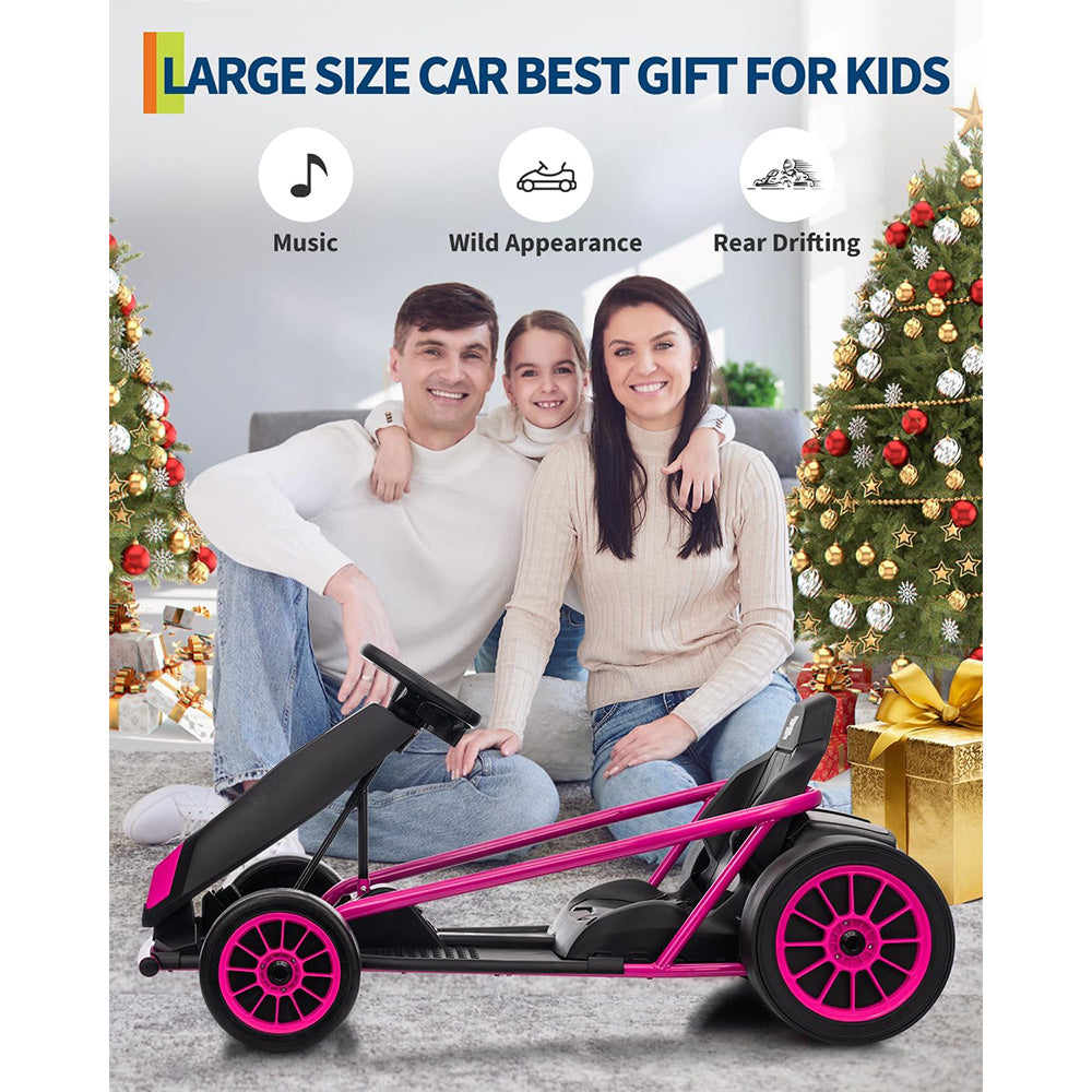 Garvee 24V 9Ah Kids Ride On Go Kart Toy,High Speed 8.1MPH Drifting Car with 2x300W Motors,14.3" XL Seat,Full Metal Frame,Music,Power Display,Max Load 155Lbs Racing for Kids 8-12 Years - Rose