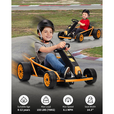 Garvee 24V 9Ah Kids Ride On Go Kart Toy,High Speed 8.1MPH Drifting Car with 2x300W Motors,14.3" XL Seat,Full Metal Frame,Music,Power Display,Max Load 155Lbs Racing for Kids 8-12 Years - Orange