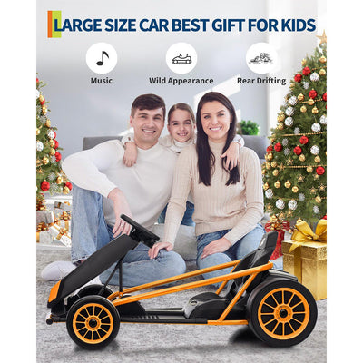 Garvee 24V 9Ah Kids Ride On Go Kart Toy,High Speed 8.1MPH Drifting Car with 2x300W Motors,14.3" XL Seat,Full Metal Frame,Music,Power Display,Max Load 155Lbs Racing for Kids 8-12 Years - Orange