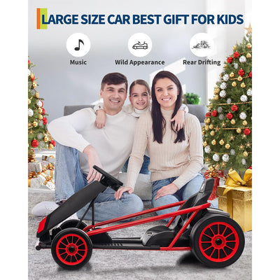 Garvee 24V 9Ah Kids Ride On Go Kart Toy,High Speed 8.1MPH Drifting Car with 2x300W Motors,14.3" XL Seat,Full Metal Frame,Music,Power Display,Max Load 155Lbs Racing for Kids 8-12 Years - Red