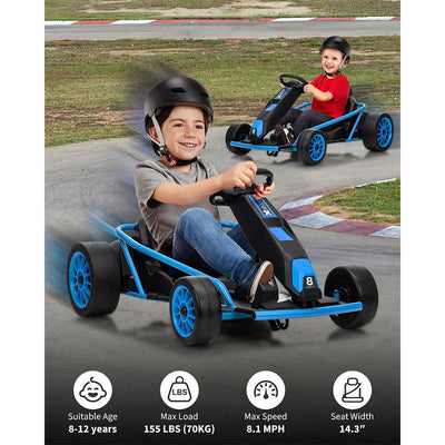 Garvee 24V 9Ah Kids Ride On Go Kart Toy,High Speed 8.1MPH Drifting Car with 2x300W Motors,14.3" XL Seat,Full Metal Frame,Music,Power Display,Max Load 155Lbs Racing for Kids 8-12 Years - Blue