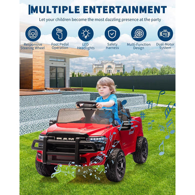 Garvee Kids Ride On Car RAM 12V Electric Truck with Remote Control, Spring Suspension, LED Lights, Music, Wide Seat, All-Terrain, for Toddlers Outdoor Play