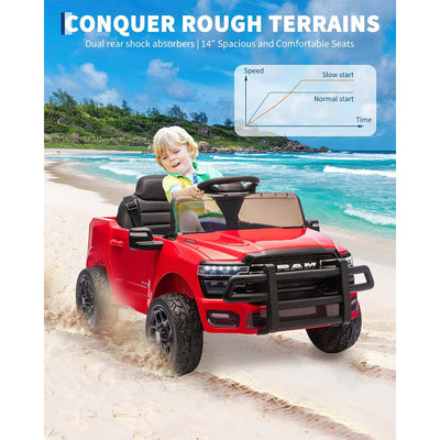 Garvee Kids Ride On Car RAM 12V Electric Truck with Remote Control, Spring Suspension, LED Lights, Music, Wide Seat, All-Terrain, for Toddlers Outdoor Play