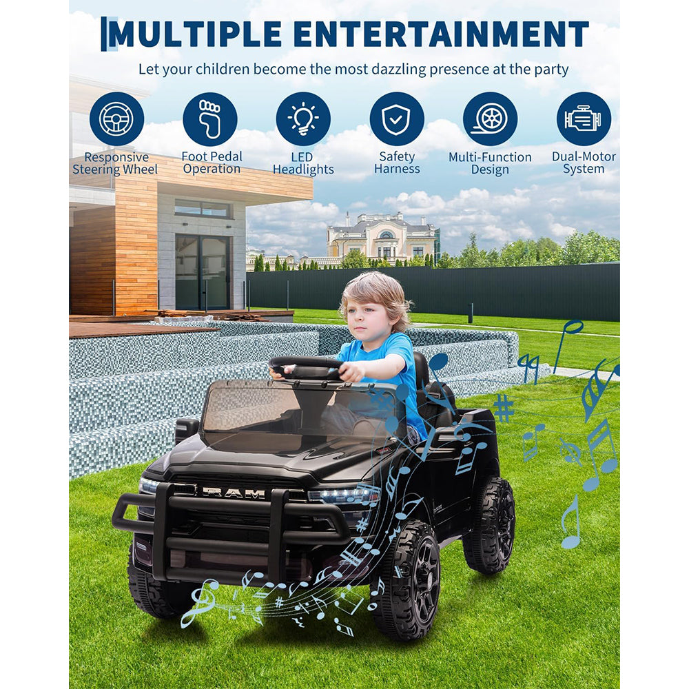 Garvee Electric Kids Ride On Truck RAM 12V with Remote Control, Spring Suspension, LED Lights, MP3 Player, Adjustable Seat, Indoor/Outdoor
