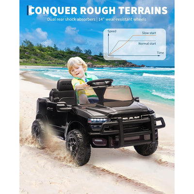 Garvee Electric Kids Ride On Truck RAM 12V with Remote Control, Spring Suspension, LED Lights, MP3 Player, Adjustable Seat, Indoor/Outdoor