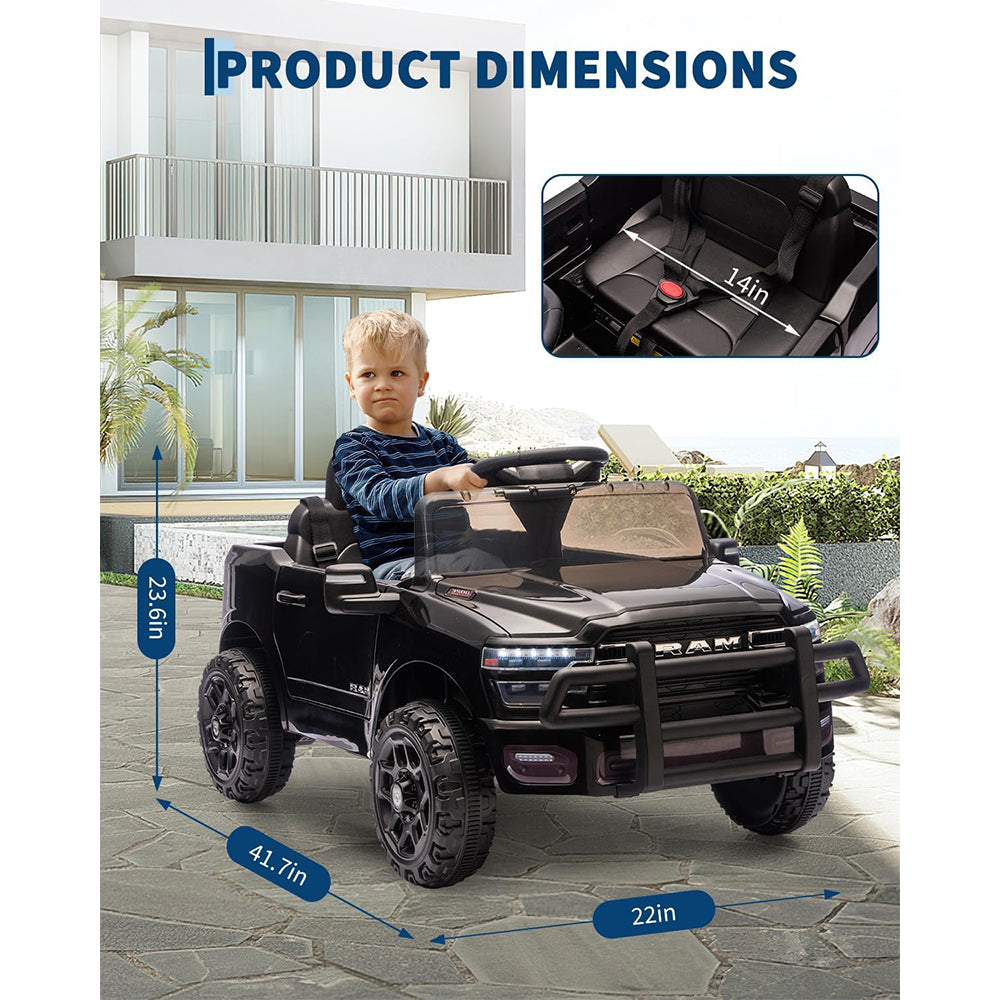 Garvee Electric Kids Ride On Truck RAM 12V with Remote Control, Spring Suspension, LED Lights, MP3 Player, Adjustable Seat, Indoor/Outdoor