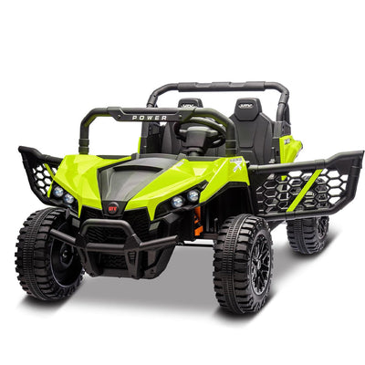 Garvee 24V Ride On Car Electric Off-Road UTV Truck with Remote Control, Lockable Doors, Safety Belt, PP+Metal, LED Lights, Music Player, Blue, Kids Outdoor Fun - Blue