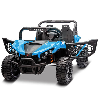 Garvee 24V Ride On Car Electric Off-Road UTV Truck with Remote Control, Lockable Doors, Safety Belt, PP+Metal, LED Lights, Music Player, Blue, Kids Outdoor Fun - Blue