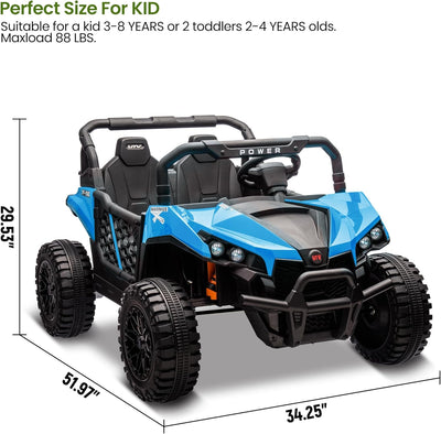 Garvee 24V Ride On Car Electric Off-Road UTV Truck with Remote Control, Lockable Doors, Safety Belt, PP+Metal, LED Lights, Music Player, Blue, Kids Outdoor Fun - Blue