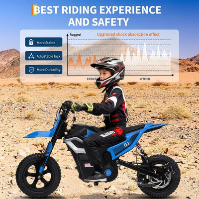Garvee 24V Electric Dirt Bike for Kids 350W Motor, Rear Suspension, Leather Seat, Bluetooth Music, 12" Tires, Ages 10+, Outdoor Riding