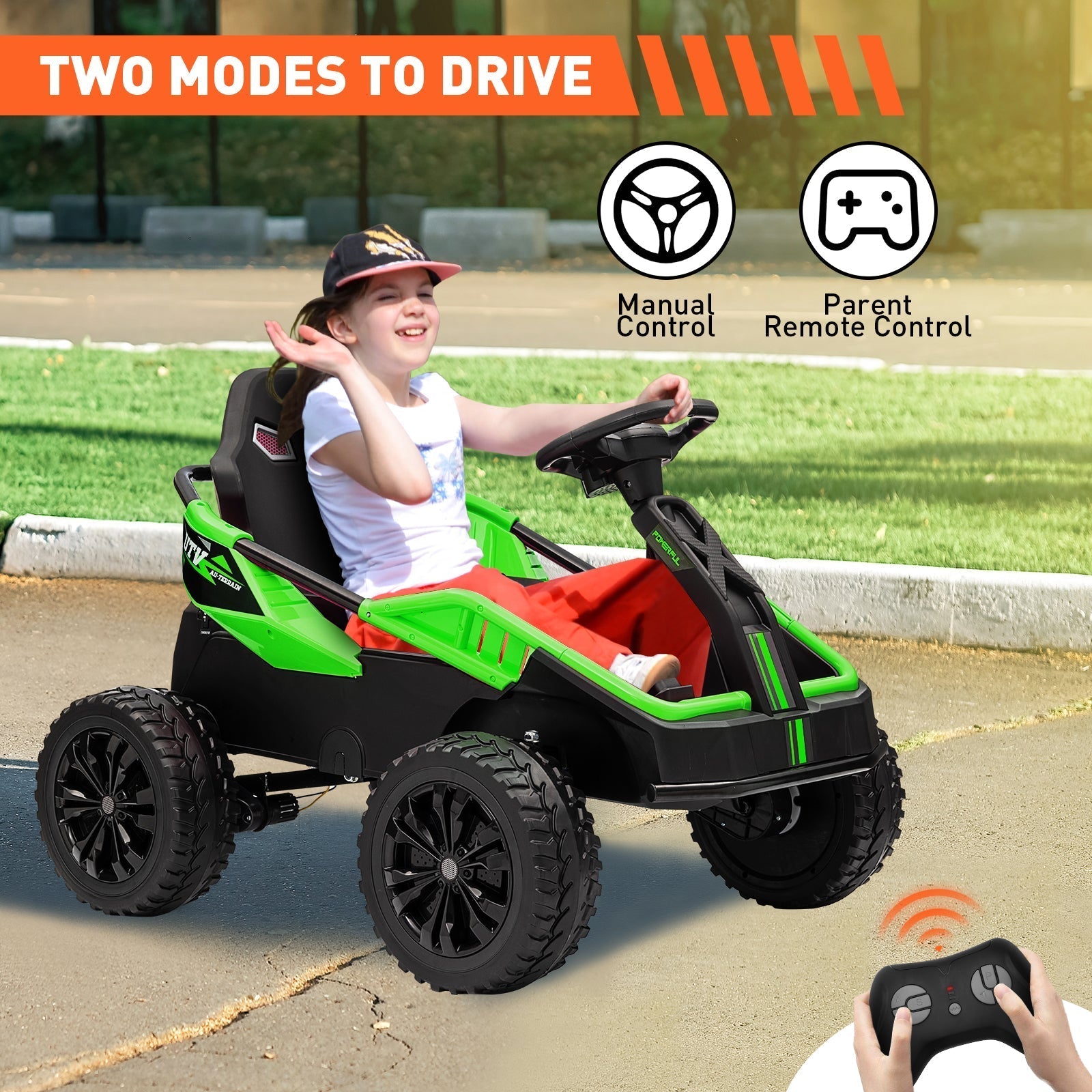 Garvee 24V Kids Electric Car with Parent Control, 200W 4x4 Ride On Toy for Big Kids, 4 Shock Absorbers, Metal Frame, 4 Wheeler ATV for Boys Girls Ages 3+, Green