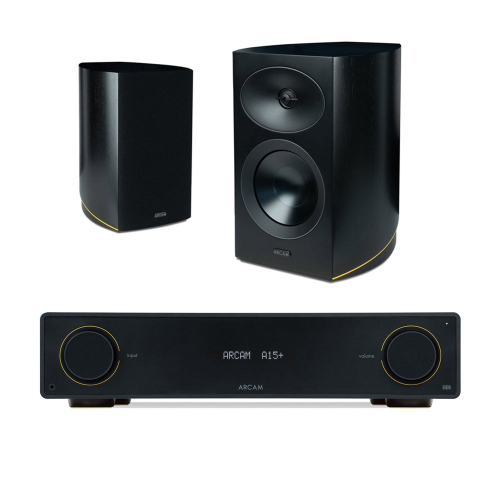 Arcam A15+ Integrated Amplifier with Arcam Radia R25 Bookshelf Loudspeakers Pair - Black