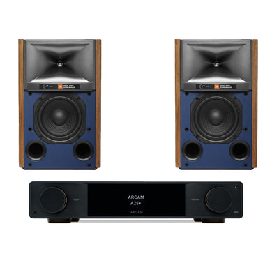 Arcam A25+ Integrated Amplifier Black with JBL 4309 Studio Monitor Bookshelf Speakers Walnut Pair