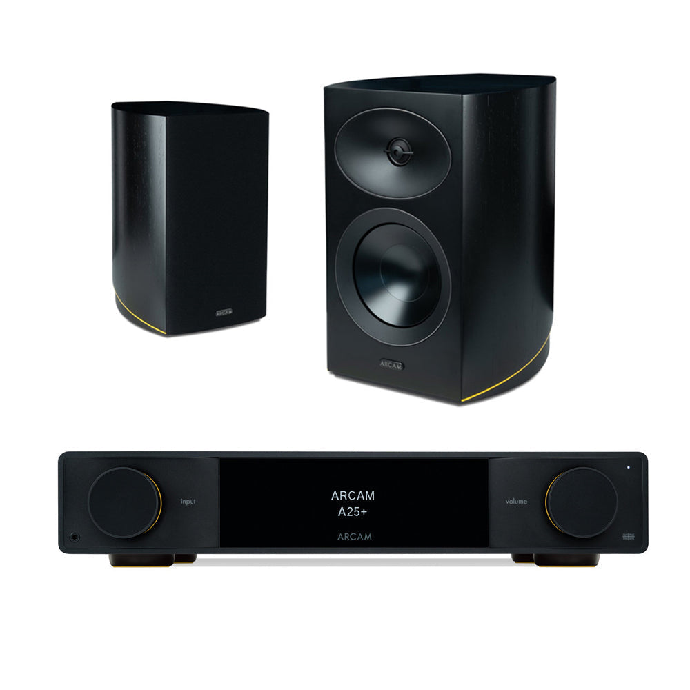 Arcam A25+ Integrated Amplifier with Arcam Radia R25 Bookshelf Loudspeakers Pair - Black