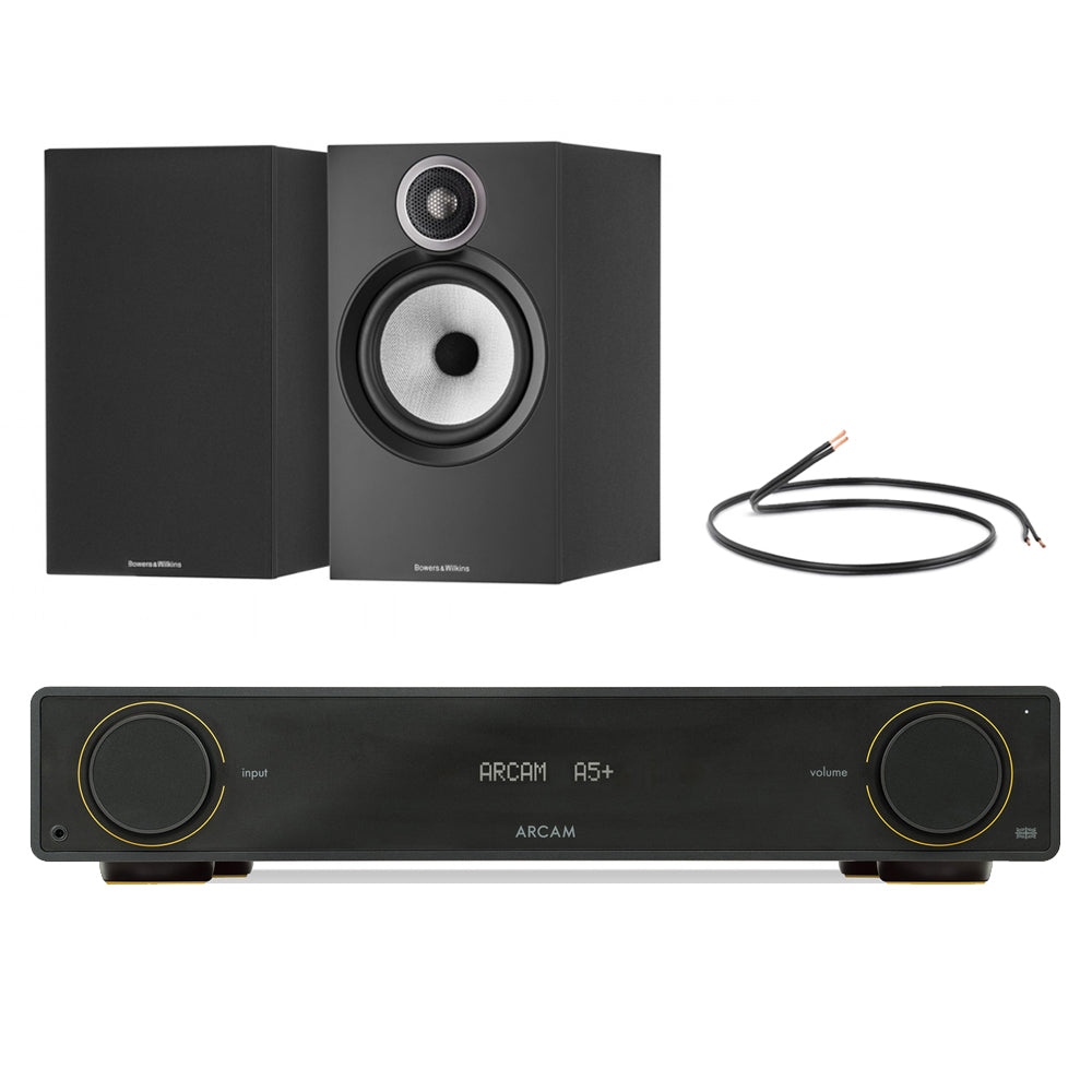 Arcam A5+ Integrated Amplifier with Bowers & Wilkins 606 S3 Standmount Speakers Pair - Black