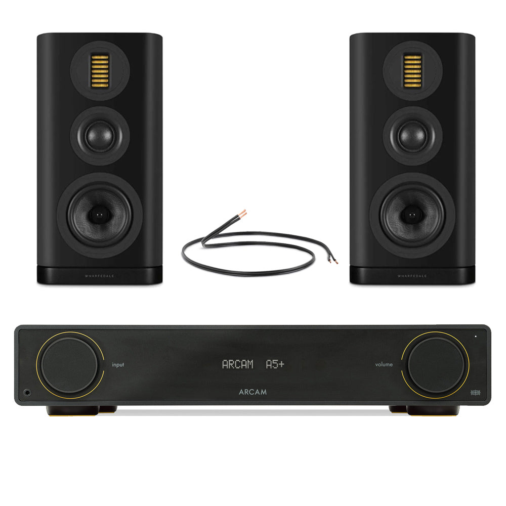 Arcam A5+ Integrated Amplifier with Wharfedale EVO 5.2 Bookshelf Speakers Pair - Black