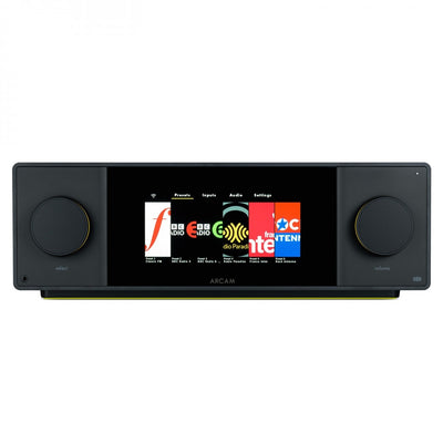 Arcam Radia SA45 Streaming Amplifier with Wharfedale Linton Heritage Standmount Speakers with Matching Stands - Black