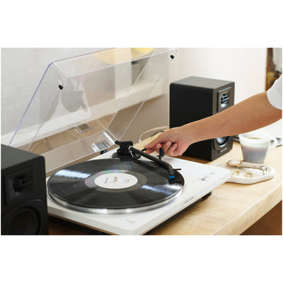Audio Technica AT-LP70XBT Fully Automatic Bluetooth Wireless Turntable with AT-SP3X Powered Bookshelf Speakers HiFi Package White