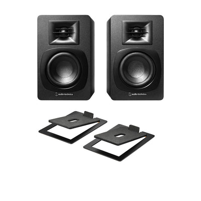 Audio Technica AT-SP3X Powered Bluetooth Bookshelf Speakers with AT-ST3 Stands Pair - Black