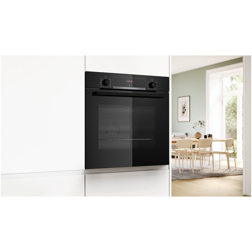 Bosch HQA534BB3B 60cm Series 4 Electric Built in Single Oven with Added Steam Function in Black