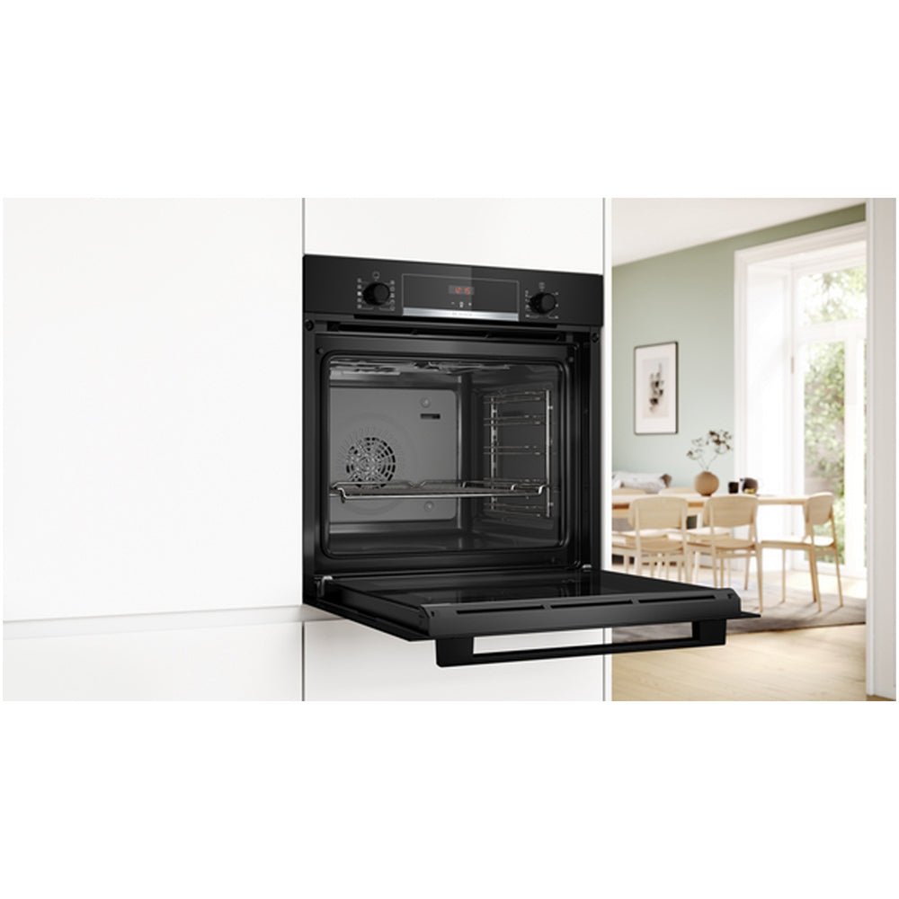 Bosch HQA534BB3B 60cm Series 4 Electric Built in Single Oven with Added Steam Function in Black