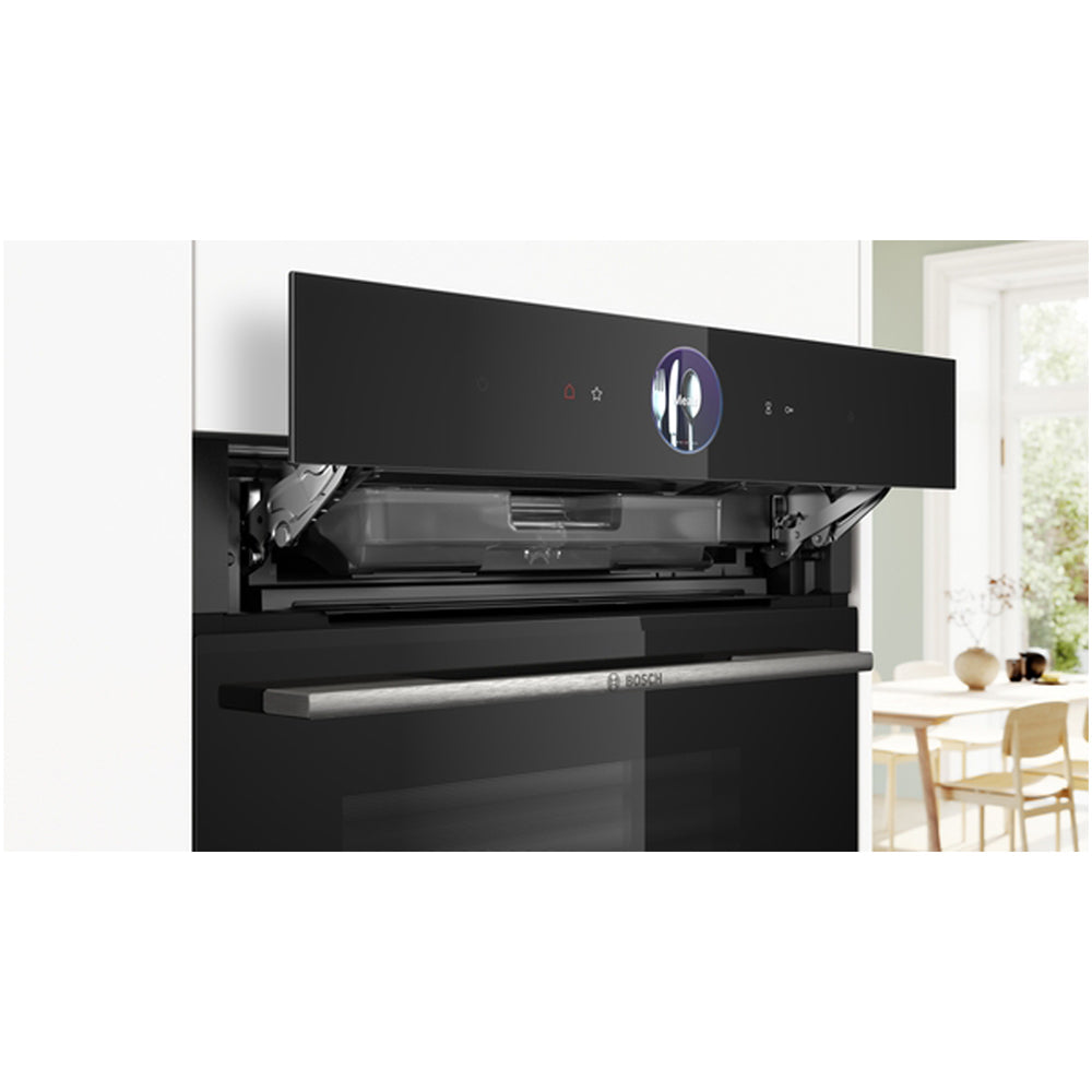 Bosch HSG7364B1B 60 cm Series 8 Hydrolytic Electric Single Oven With Steam and Air Fry Function in Black