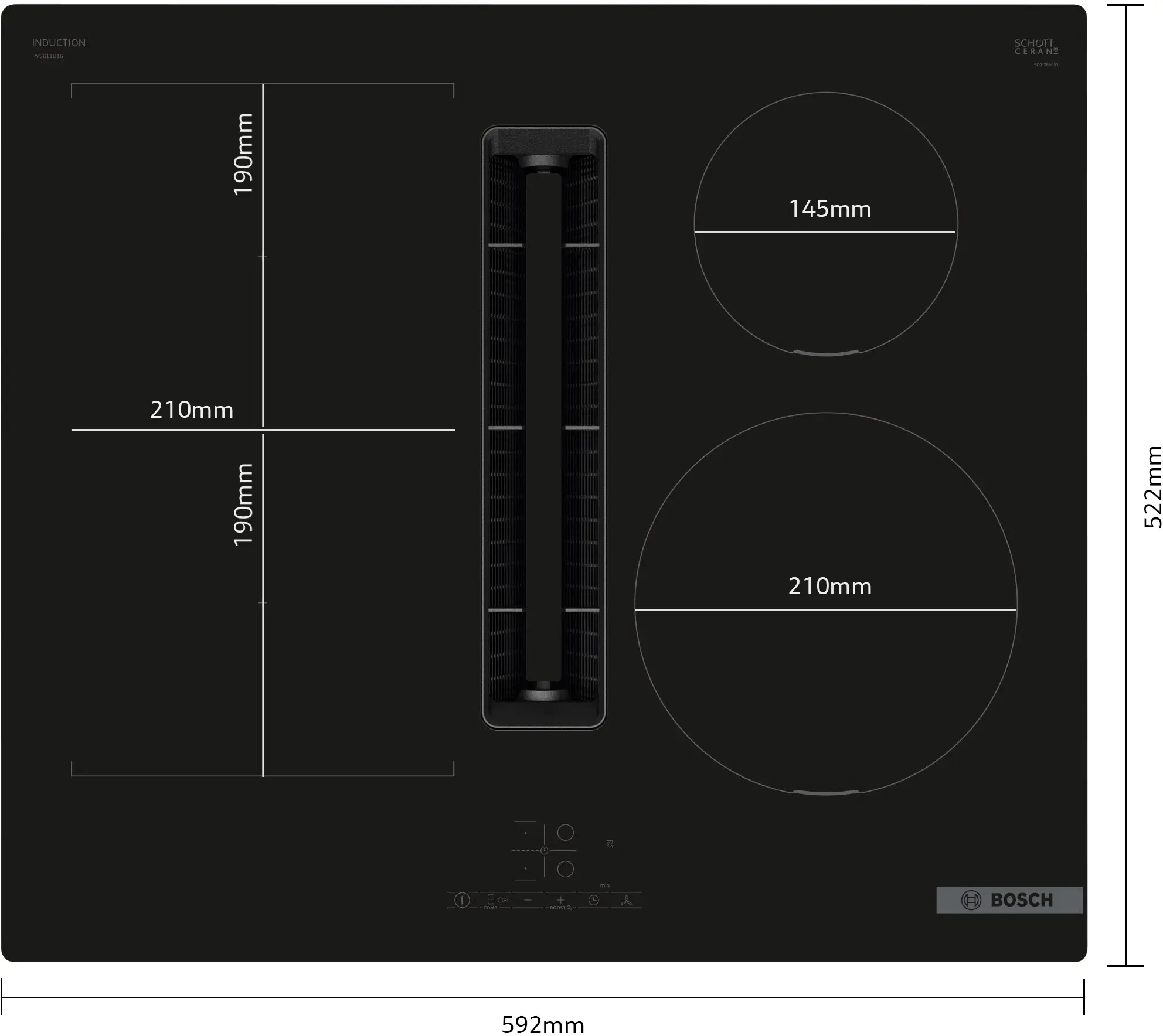 Bosch Series 4 PVS611B16E 60cm Induction Hob With Integrated Ventilation System