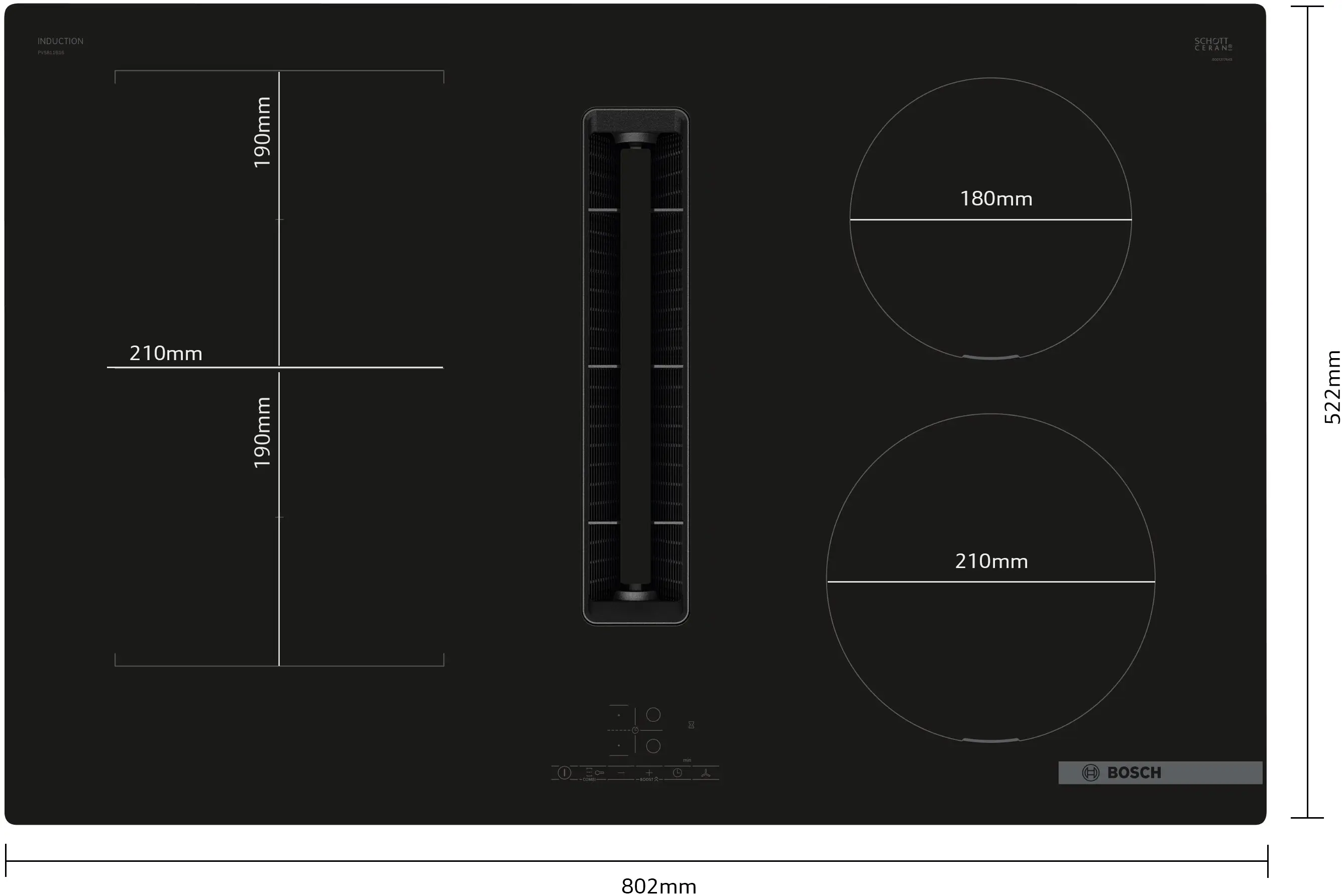 Bosch Series 4 PVS811B16E 80cm Induction Hob With Integrated Ventilation System
