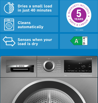 Bosch Series 6 WQG245R2GB 9kg Freestanding Heat Pump Tumble Dryer Grey