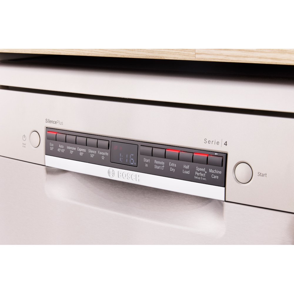 Bosch SMS4EMI06G Series 4 Wifi Connected Freestanding Full Size Dishwasher - Silver Inox with 14 Place Settings