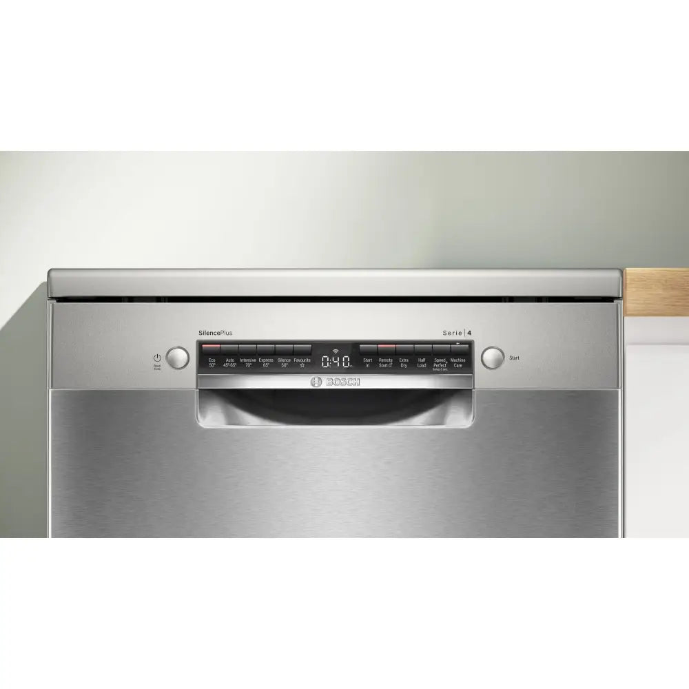 Bosch SMS4EMI06G Series 4 Wifi Connected Freestanding Full Size Dishwasher - Silver Inox with 14 Place Settings