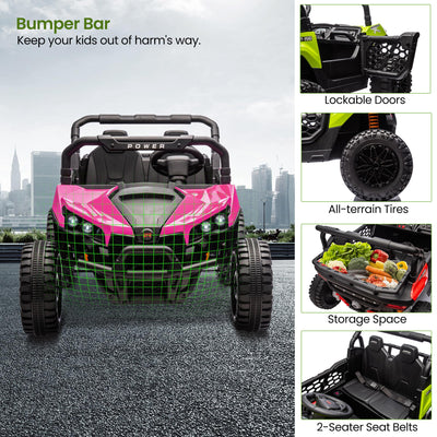Garvee 24V Ride On Car Electric Off-Road UTV Truck with Remote Control, Lockable Doors, Safety Belt, PP+Metal, LED Lights, Music Player, Blue, Kids Outdoor Fun - Rose