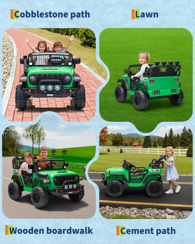 Garvee 24V Ride on Toys for Big Kids, 2-Seater Electric Ride on Car Truck with Remote Control, Four-Wheel Shock Absorbers, 4 Mph Max Speed, Music, LED Lights for Boys Girls, Green