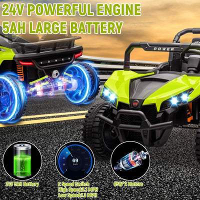 Garvee 24V Ride On Car Electric Off-Road UTV Truck with Remote Control, Lockable Doors, Safety Belt, PP+Metal, LED Lights, Music Player, Blue, Kids Outdoor Fun - Blue