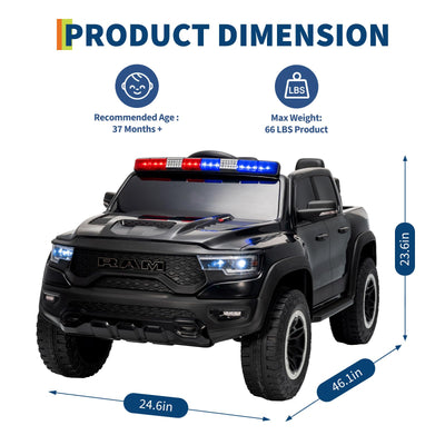 Garvee 12V Kids Ride On Police Car RAM Truck with Remote Control, 3 Speeds, Spring Suspension, LED Lights, Safety Lock, Pickup Truck for Toddlers