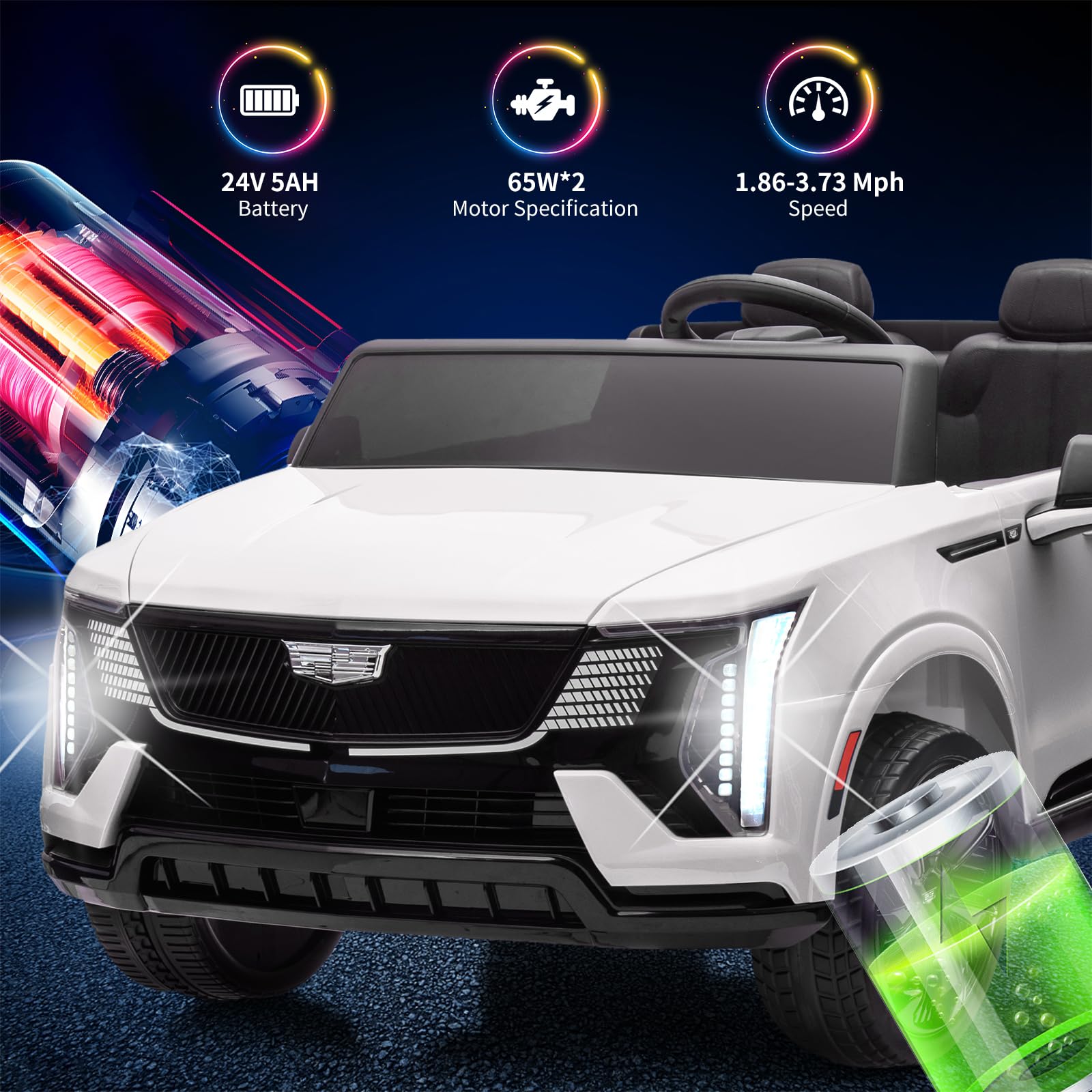 Garvee 24V 2-Seater Kids Ride On Car Licensed Cadillac Electric Toy with 2.4G Remote, Spring Suspension, Music, LED Lights, Battery Powered for Toddlers Outdoor Fun