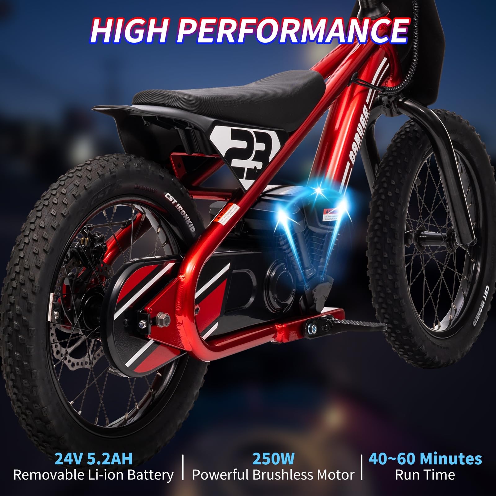 Garvee Ride - G Series: 250W Motor 3-Speed 24V Detachable Battery Aluminum Frame 16IN Off-Road Tires Ages 6-12 Outdoor Riding