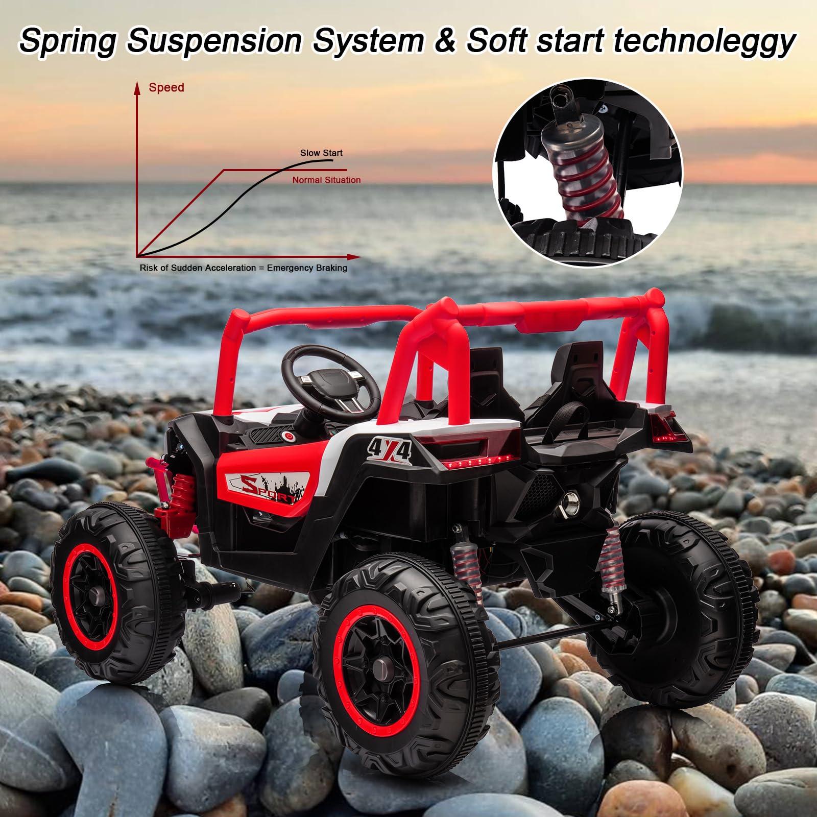 Garvee 24V Ride On Truck 2 Seater Remote Control 4-Wheeler Suspension 3 Speeds LED Lights Durable Plastic Outdoor Fun