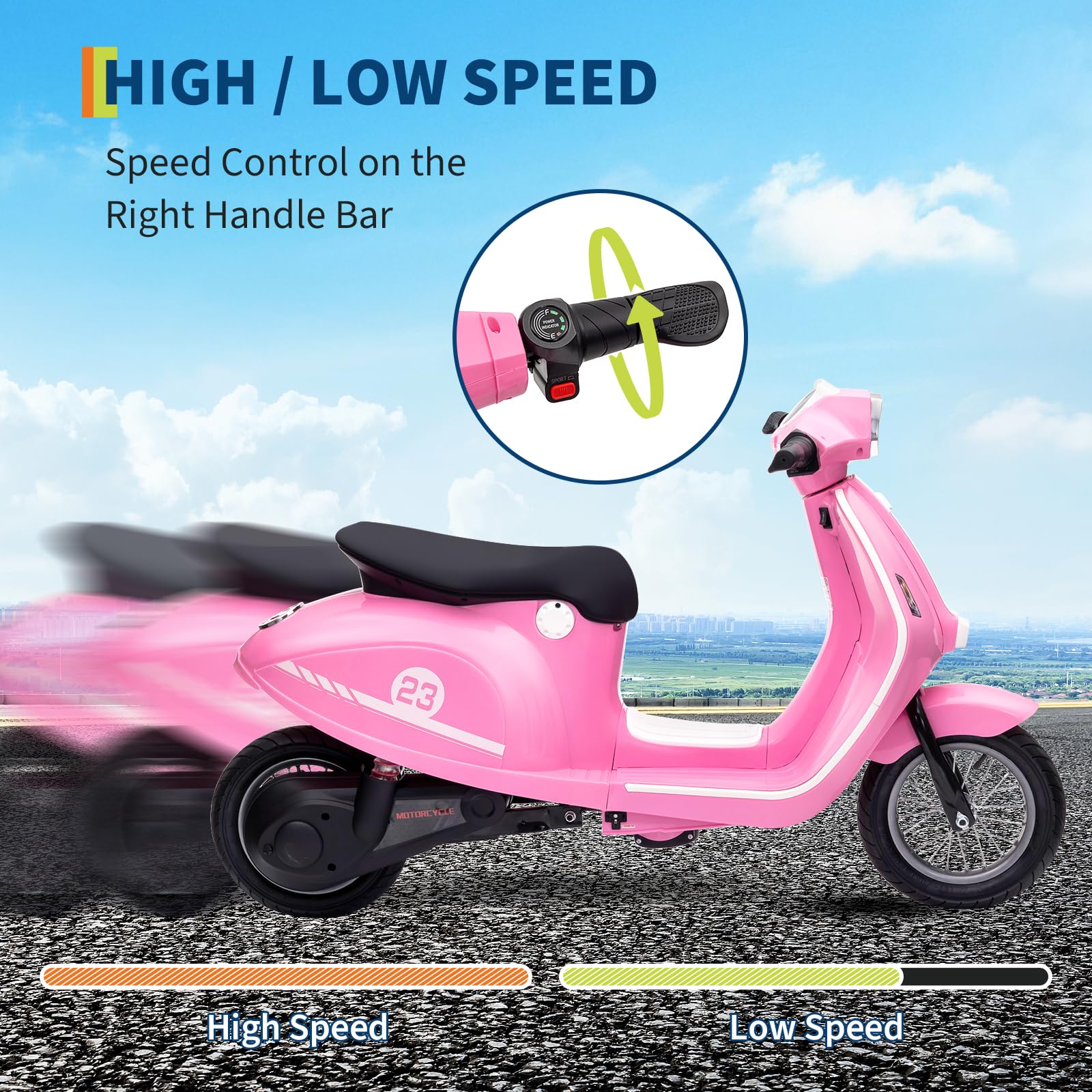 Garvee Ride - G Series: 24V 350W 14MPH Speed Rear Brake Twist Grip Throttle LED Light Blue Durable Pneumatic Tires Outdoor Riding