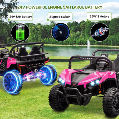 Garvee 24V Ride On Car Electric Off-Road UTV Truck with Remote Control, Lockable Doors, Safety Belt, PP+Metal, LED Lights, Music Player, Blue, Kids Outdoor Fun - Rose