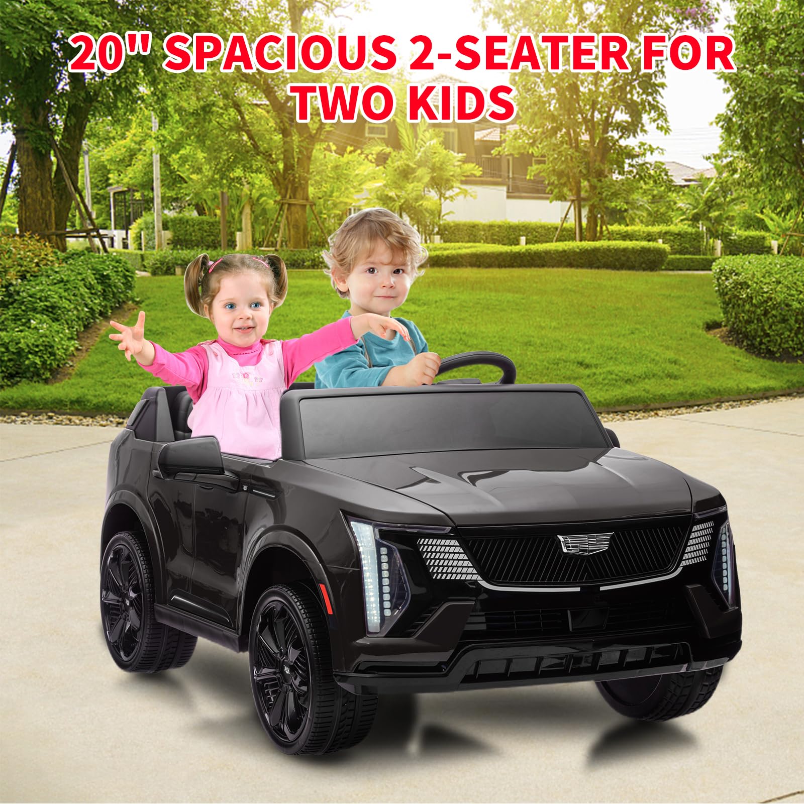 Garvee 24V 2-Seater Kids Ride On Car Licensed Cadillac Electric Toy with Remote Control, Spring Suspension, Music, LED Lights, Battery Powered for Toddlers