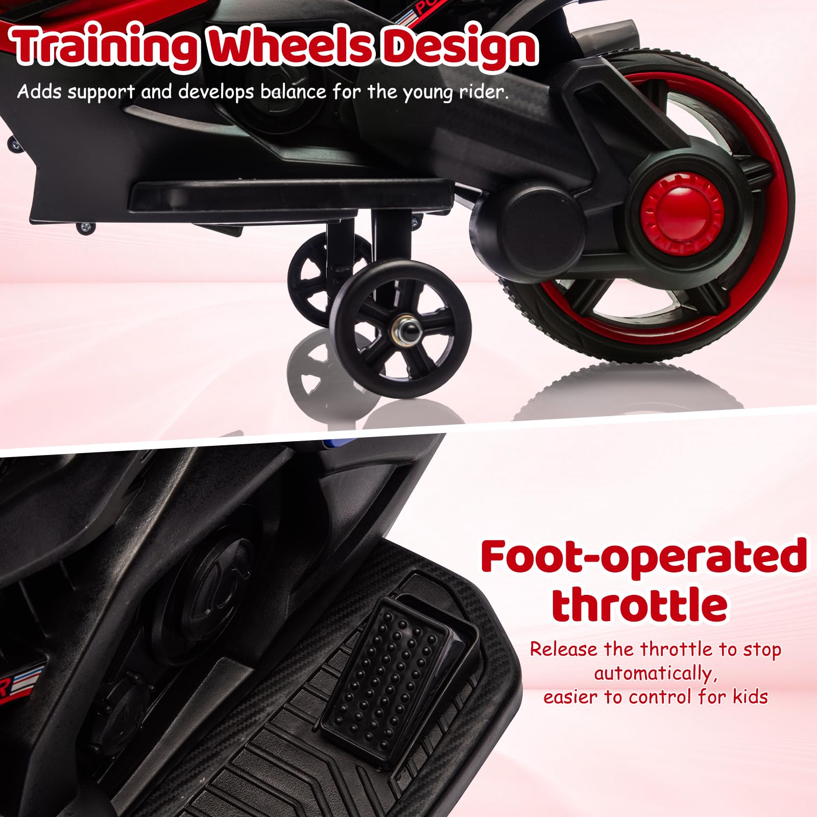Garvee 6V Kids Electric Motorcycle Toy with Training Wheels, Headlight & Music, Durable EVA Tires, Battery Powered, for Toddlers Ages 3-6, Outdoor Play