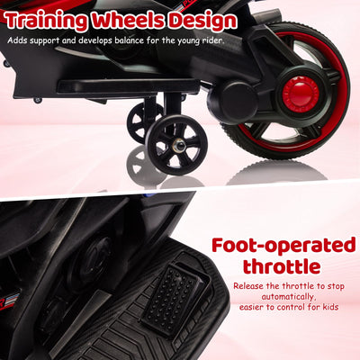 Garvee 6V Kids Electric Motorcycle Toy with Training Wheels, Headlight & Music, Durable EVA Tires, Battery Powered, for Toddlers Ages 3-6, Outdoor Play