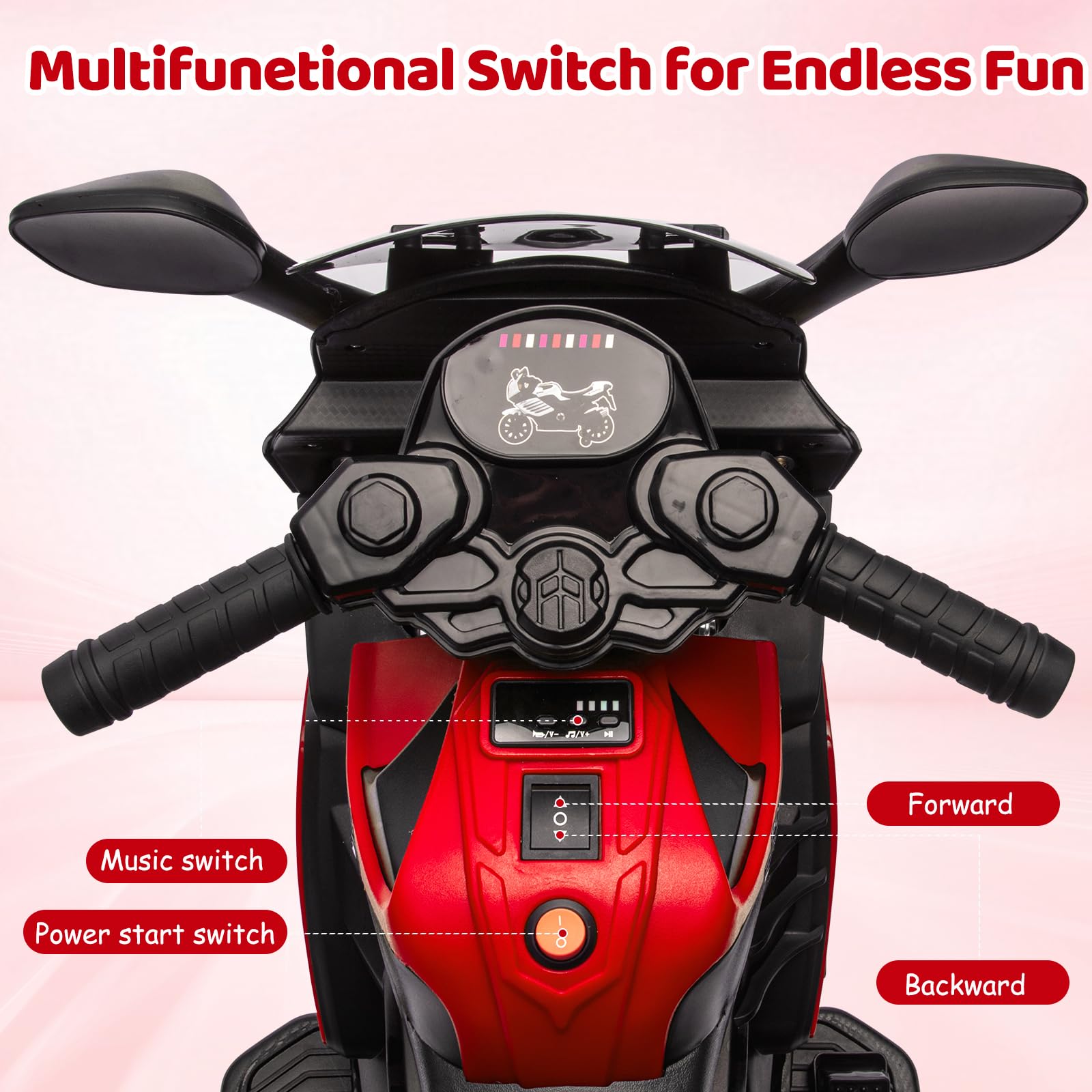 Garvee 6V Kids Electric Motorcycle Toy with Training Wheels, Headlight & Music, Durable EVA Tires, Battery Powered, for Toddlers Ages 3-6, Outdoor Play