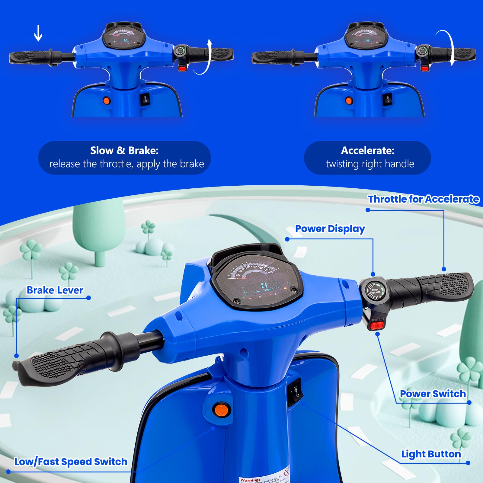 Garvee Ride - G Series: 24V 350W 14MPH Speed Rear Brake Twist Grip Throttle LED Light Blue Durable Pneumatic Tires Outdoor Riding