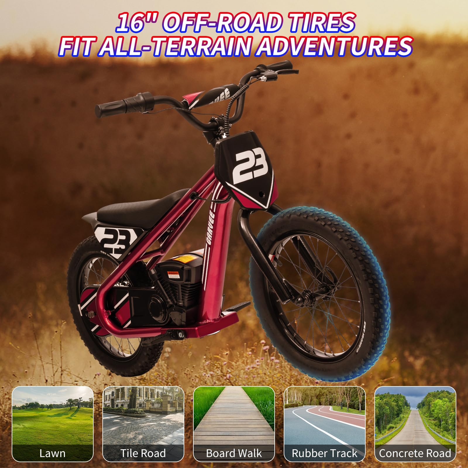 Garvee Ride - G Series: 16 Inch Kids Electric Balance Bike 250W Motor 3 Speed Settings Aluminum Frame Detachable Battery Off-Road Tires for Ages 6-12 Outdoor Adventure