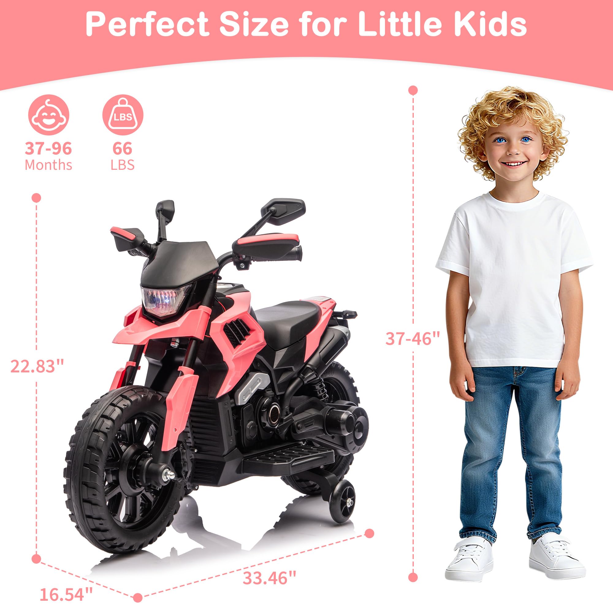 Garvee 6V Kids Electric Motorcycle with Training Wheels, Adjustable Speed 2-5 MPH, Durable Battery-Powered Ride-On Bike, Headlight & Music, Safe for Toddlers Outdoor Play